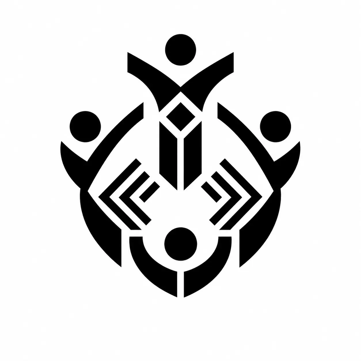 Isotipo de Reino Caribe: cuatro figuras humanas alrededor de un centro geométrico.
